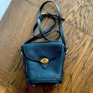 Dooney & Bourke black vintage leather messenger/crossbody bag gold hardware
